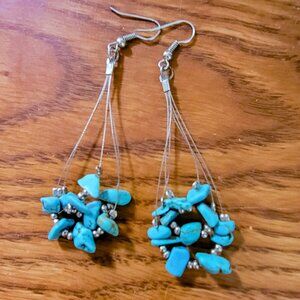 Turquoise Dangle Earrings French Hook 2" Long